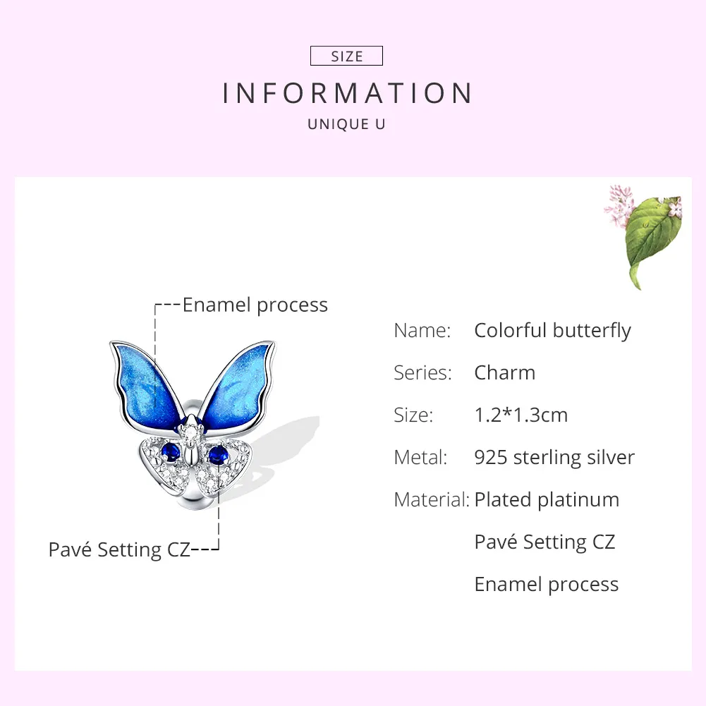 Pandora Style Silver Colorful Butterfly Charm - BSC405