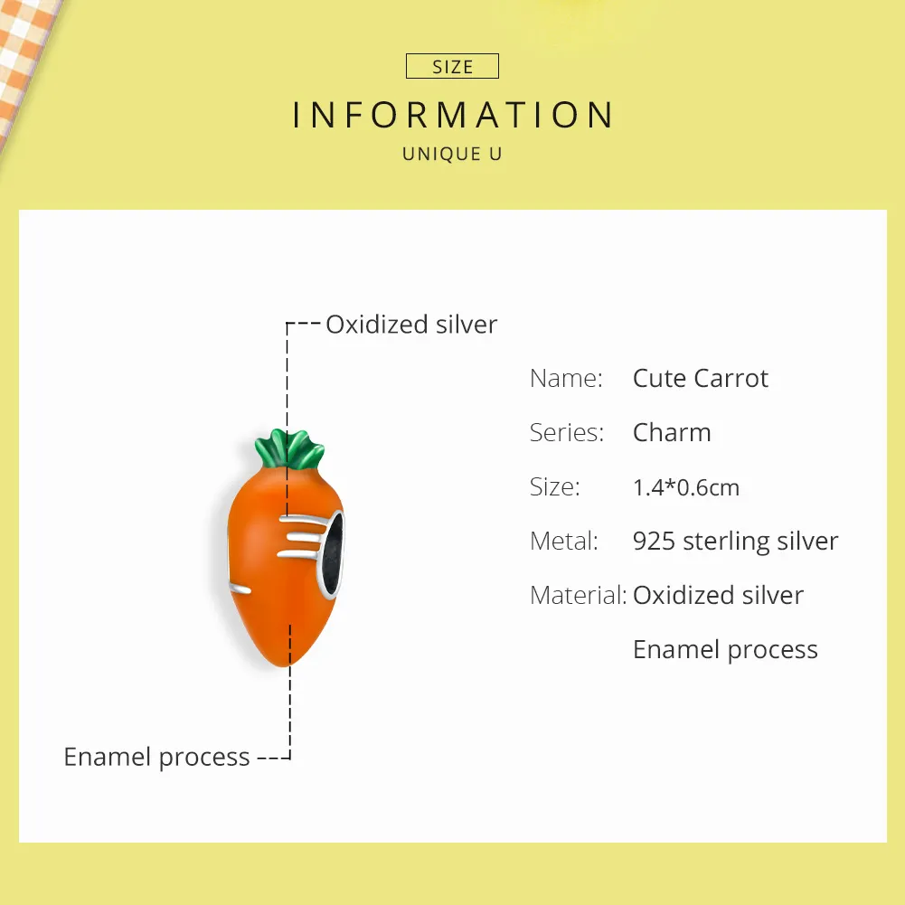 Pandora Style Silver Cute Carrot Charm - SCC1591