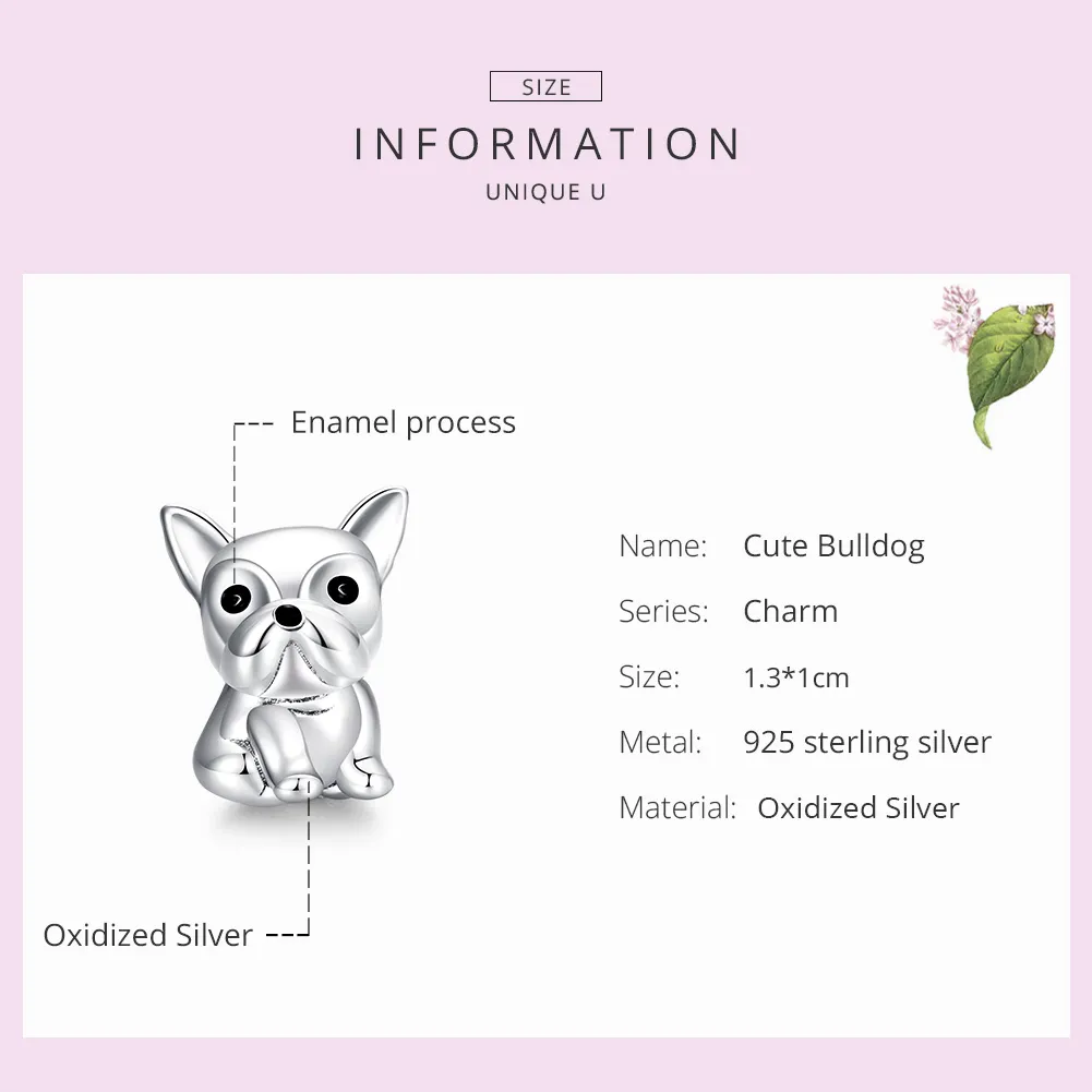 Pandora Style Silver Cute Frenchie Bulldog Charm - SCC1599