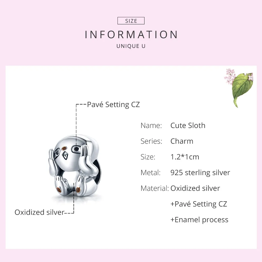 Pandora Style Silver Cute Sloth Charm - SCC1698