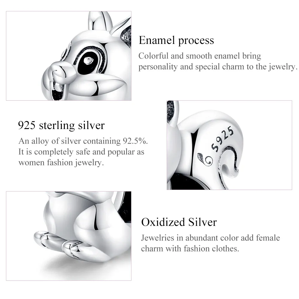 Pandora Style Silver Cute Squirrel Charm - BSC338