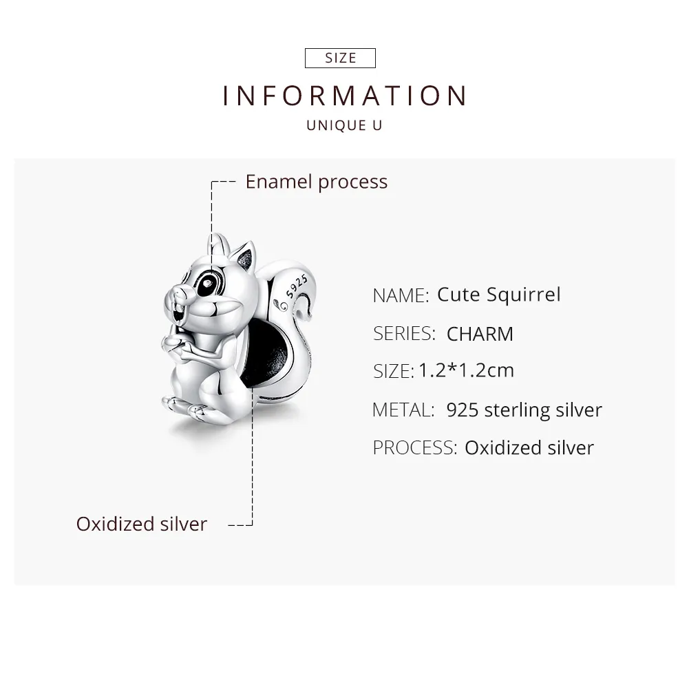 Pandora Style Silver Cute Squirrel Charm - BSC338