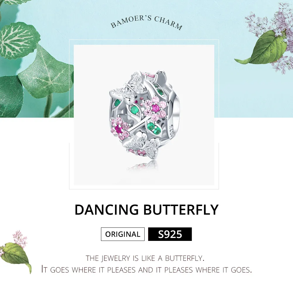 Pandora Style Silver Dancing Butterfly Charm - BSC116