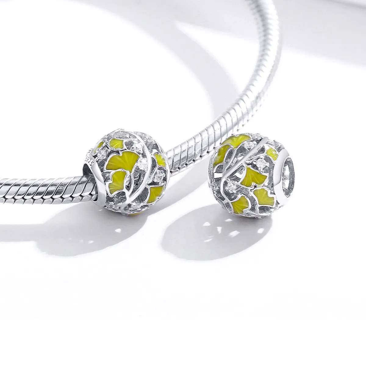 Pandora Style Silver Elegant Ginkgo Leaves Charm - BSC334