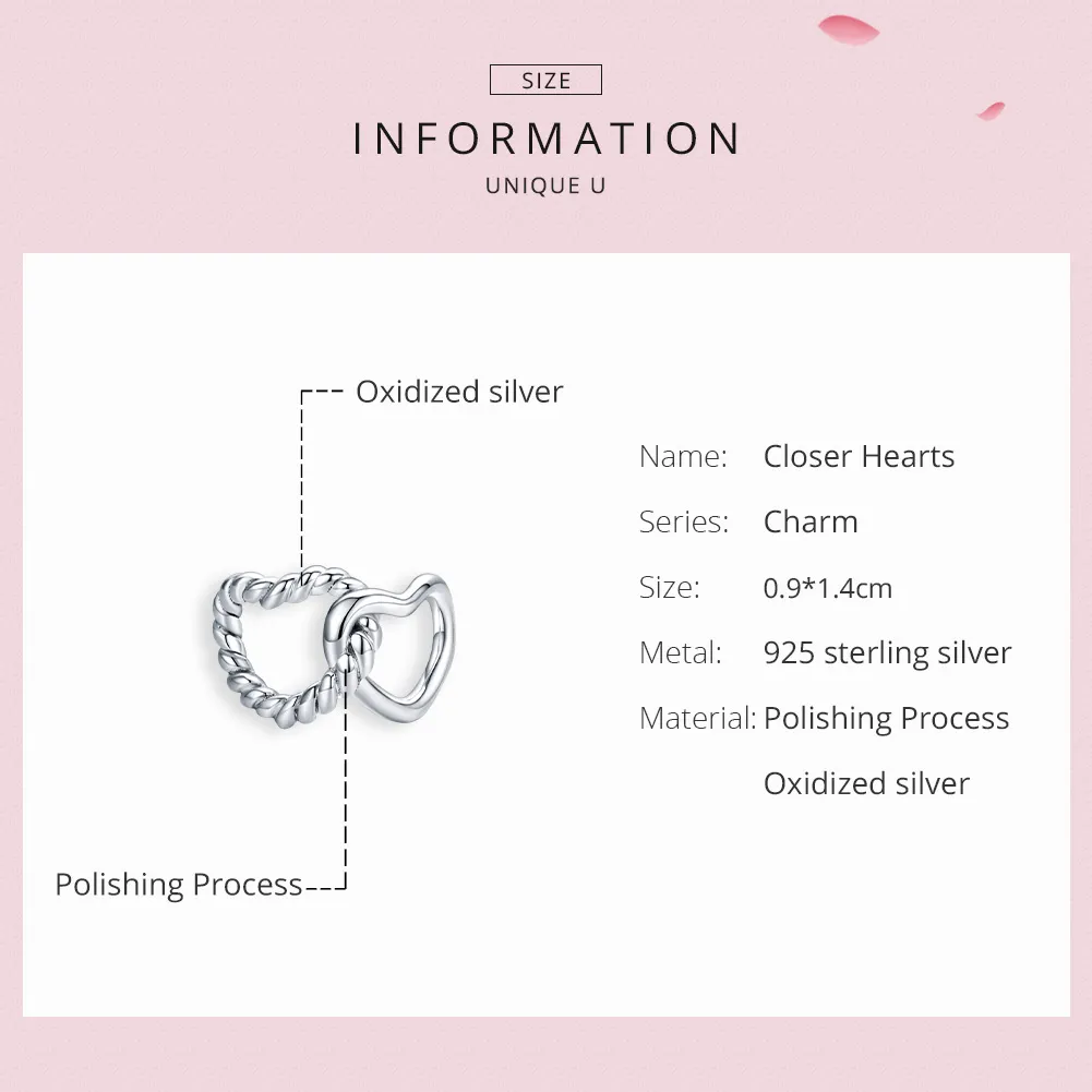 Pandora Style Silver Entwined Hearts Charm - SCC1563