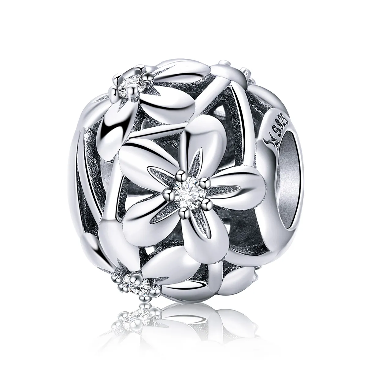 pandora style silver flower shape charm scc729