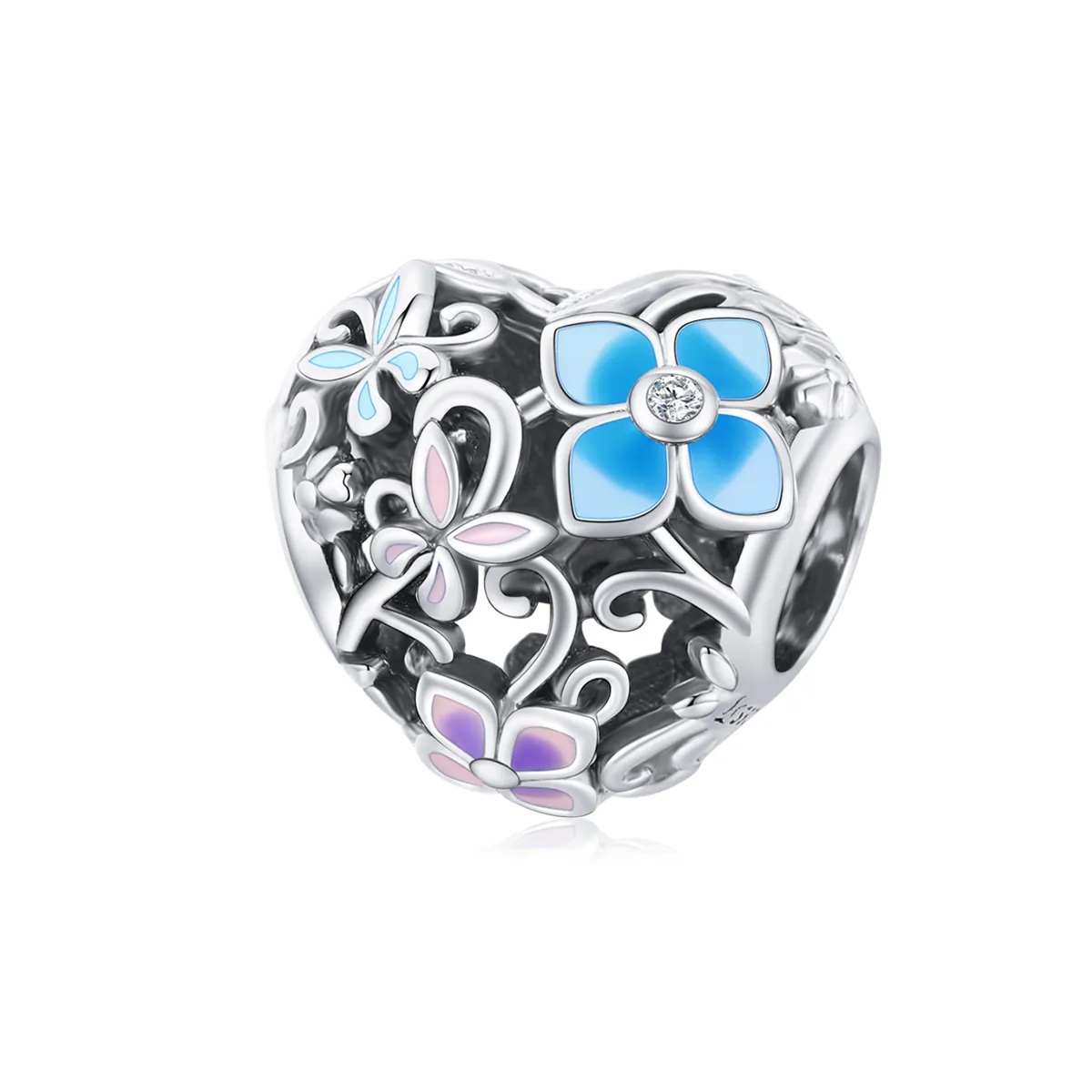 pandora style silver flowers and butterflies charm scc1836