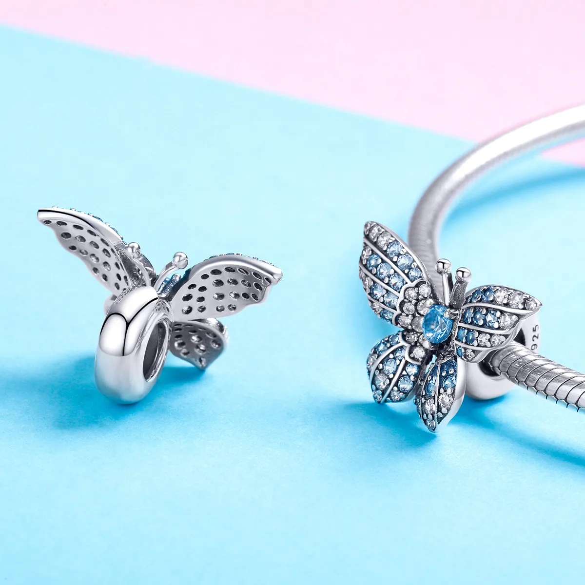 Pandora Style Silver Glitter Butterfly Charm - BSC061