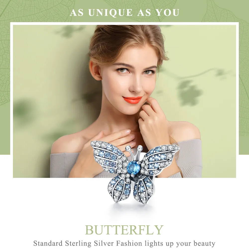 Pandora Style Silver Glitter Butterfly Charm - BSC061