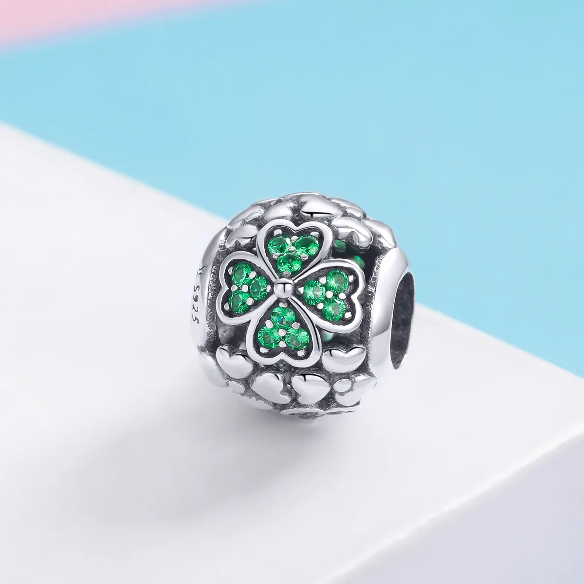 Pandora Style Silver Green Clover Charm - SCC964