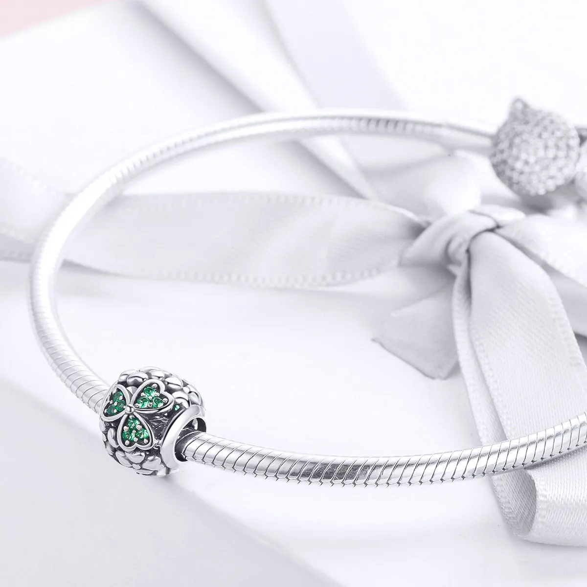 Pandora Style Silver Green Clover Charm - SCC964