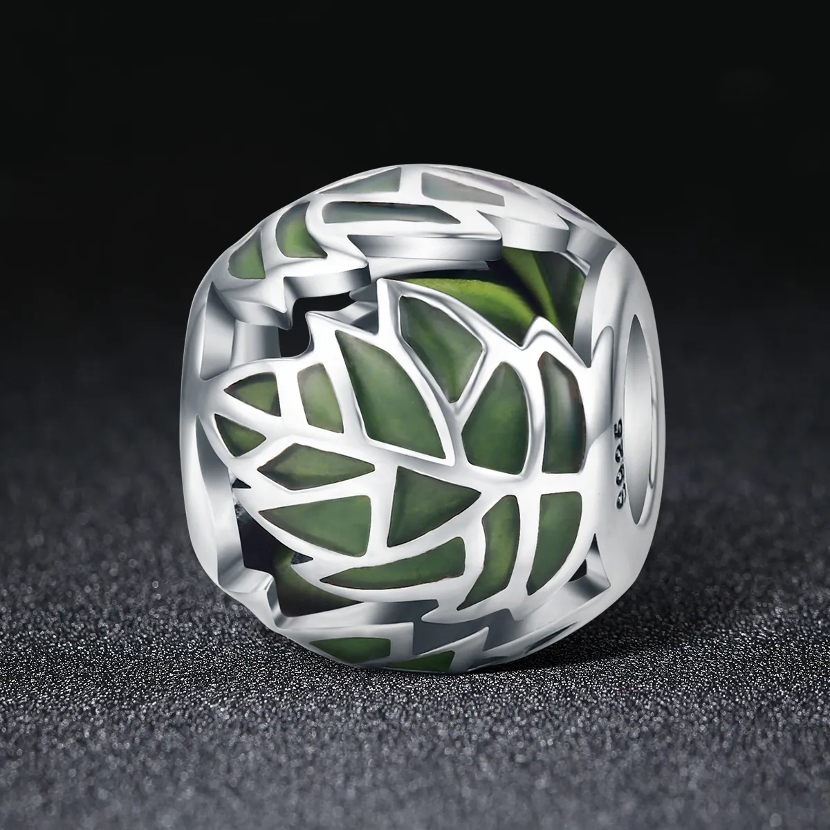 Pandora Style Silver Green Leaves Are In Love Charm - SCC524