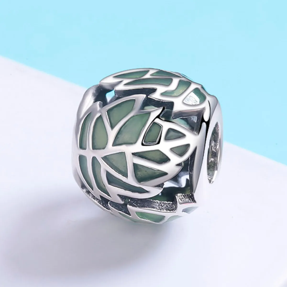 Pandora Style Silver Green Leaves Are In Love Charm - SCC524