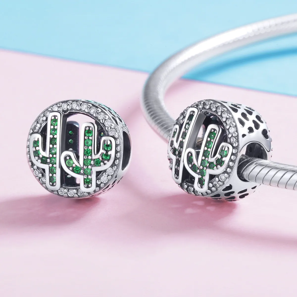 Pandora Style Silver Green Vibrant Cactus Charm - SCC918