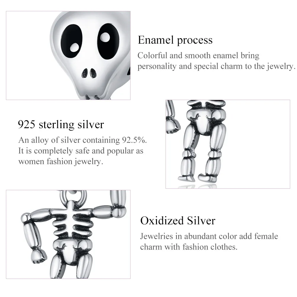 Pandora Style Silver Halloween Skull Man Charm - SCC1617