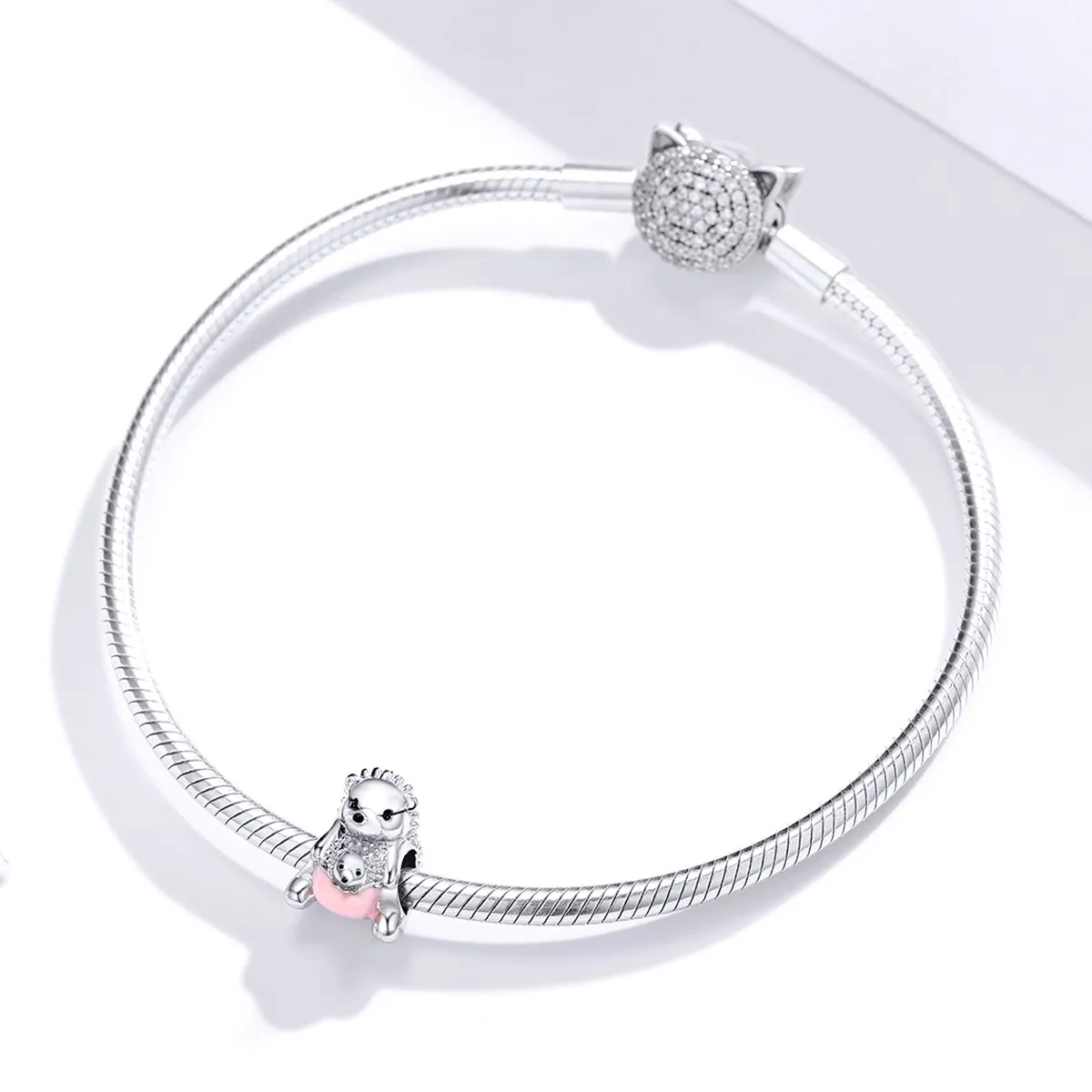 Pandora Style Silver Hedgehog mother and child Charm - BSC239