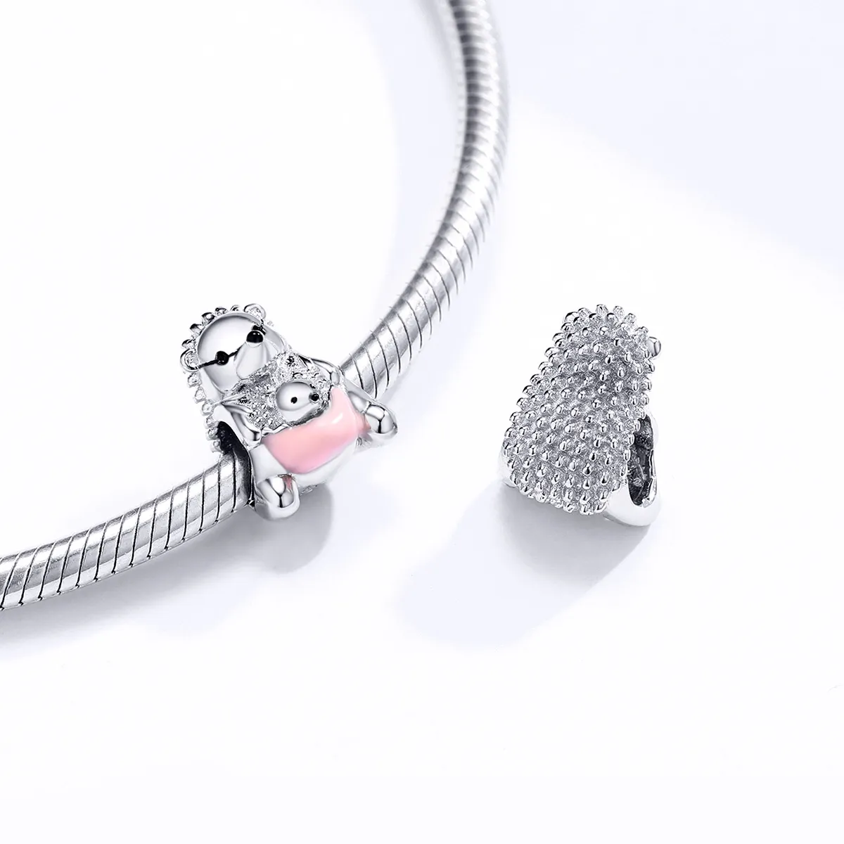 Pandora Style Silver Hedgehog mother and child Charm - BSC239