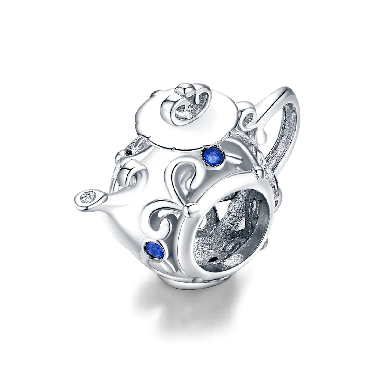 pandora style silver hollow teapot charm bsc274