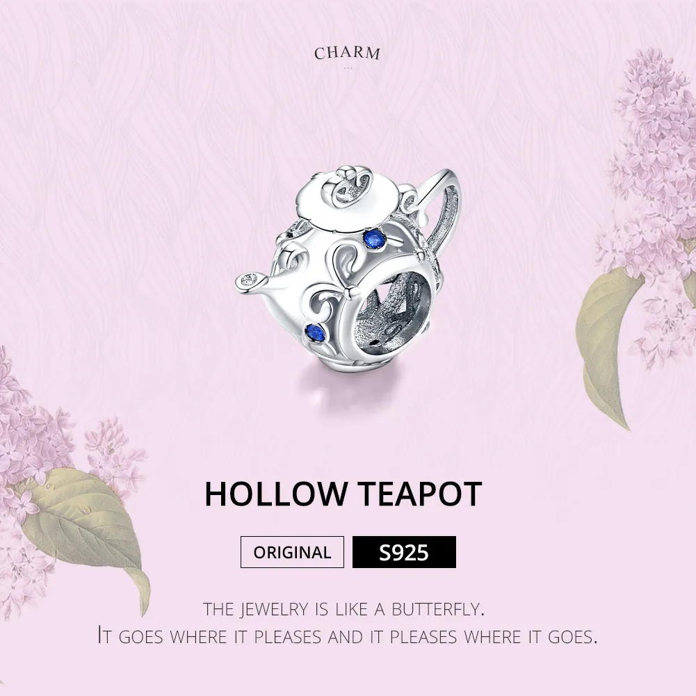 Pandora Style Silver Hollow Teapot Charm - BSC274