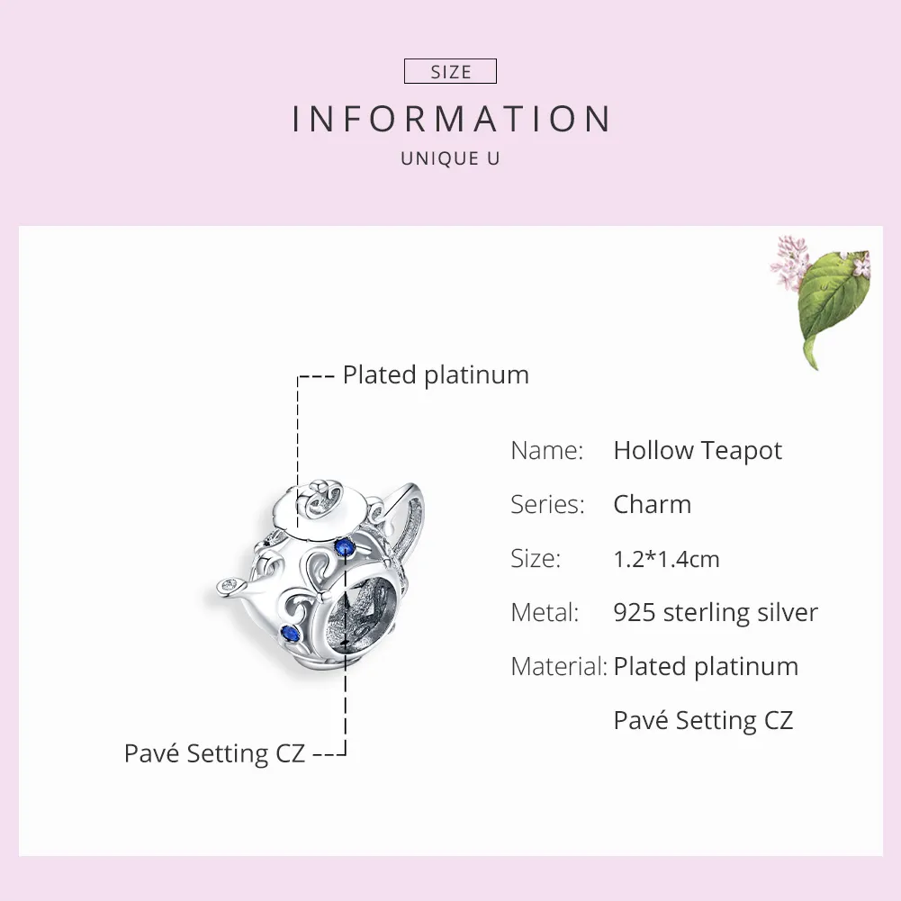 Pandora Style Silver Hollow Teapot Charm - BSC274