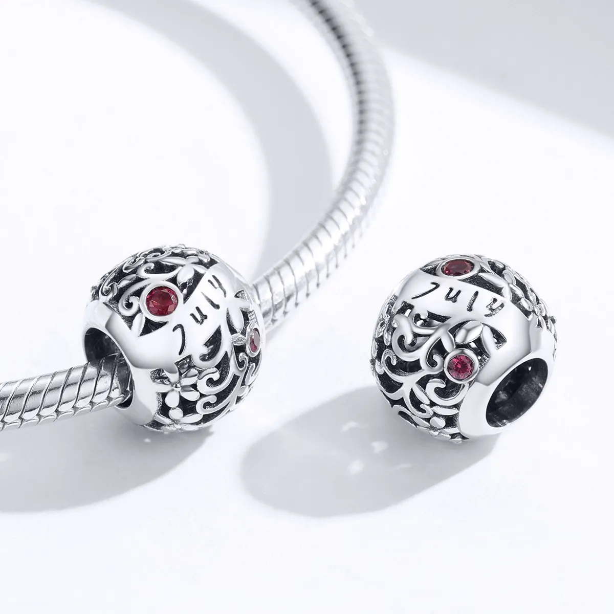 Pandora Style Silver July Garnet Birthstone Charm - SCC1385-7