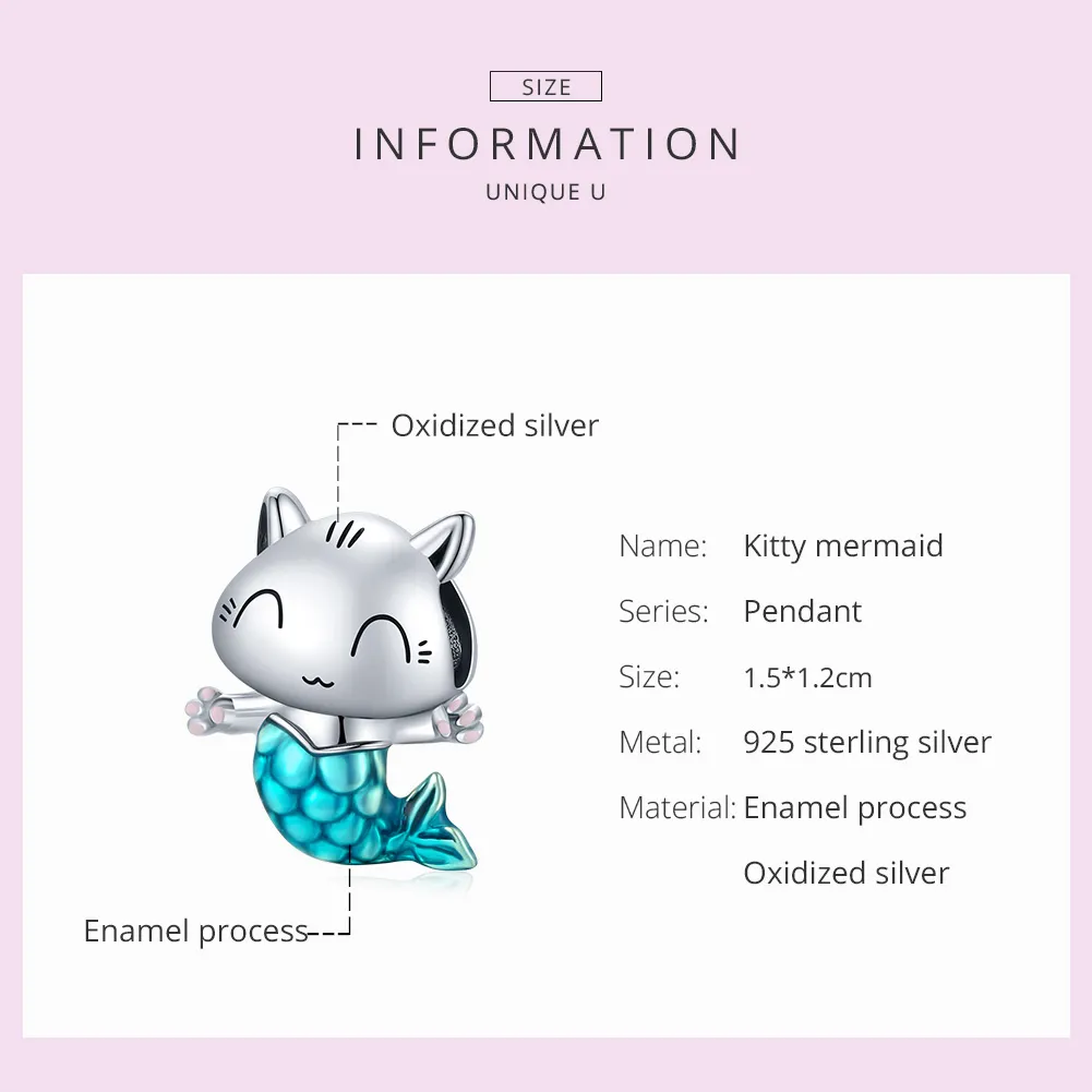 Pandora Style Silver Kitty Mermaid Charm - SCC1852