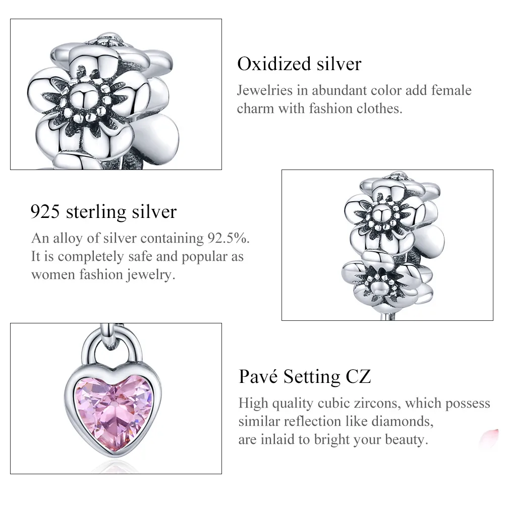 Pandora Style Silver Love Flower Charm - SCC1485