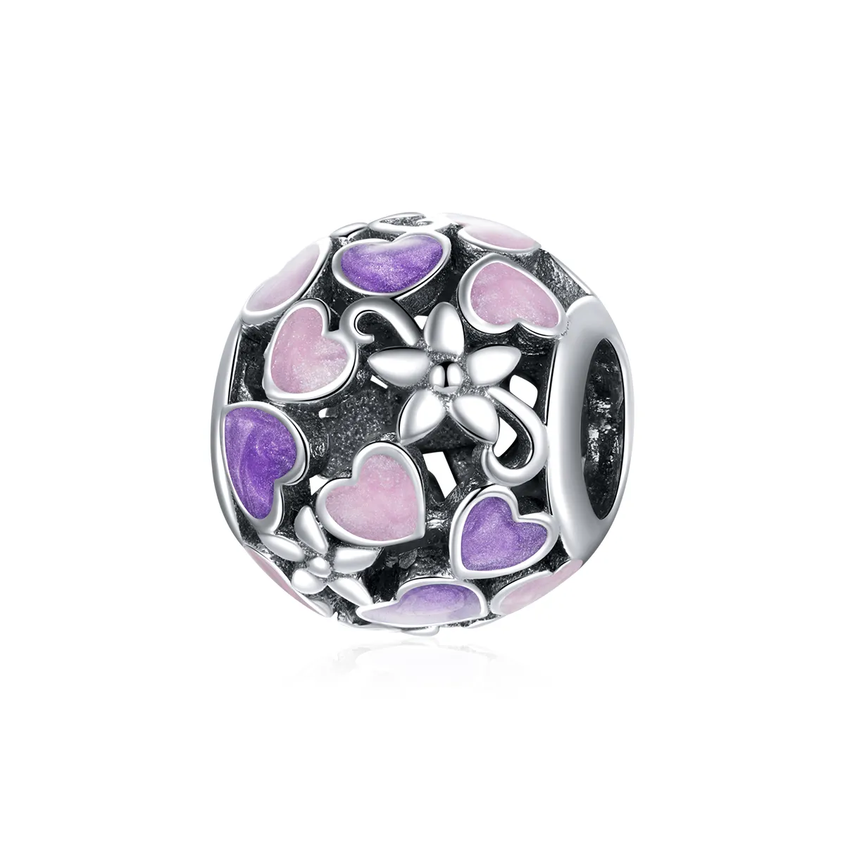 pandora style silver love flowers charm scc1798