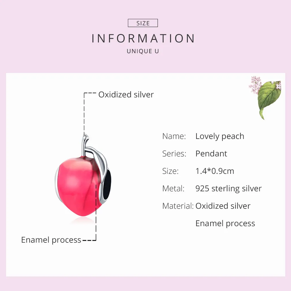 Pandora Style Silver Lovely Peach Charm - SCC1834