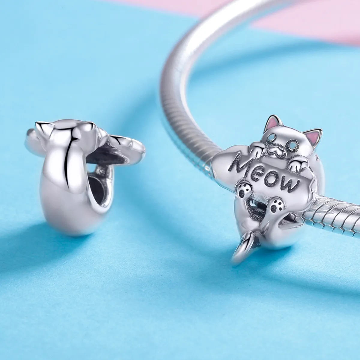 Pandora Style Silver Naughty Cat Perfume Bottle Charm - SCC874