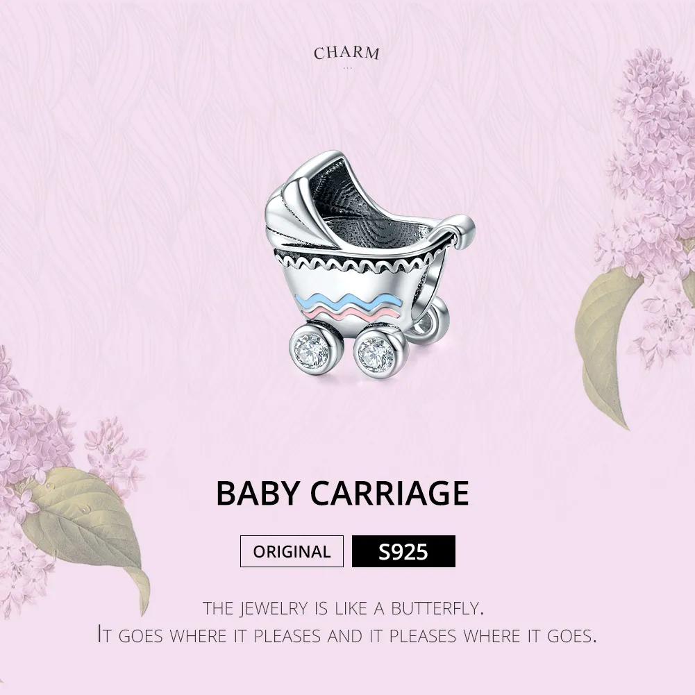 Pandora Style Silver Newborn Baby Carriage Charm - SCC1539