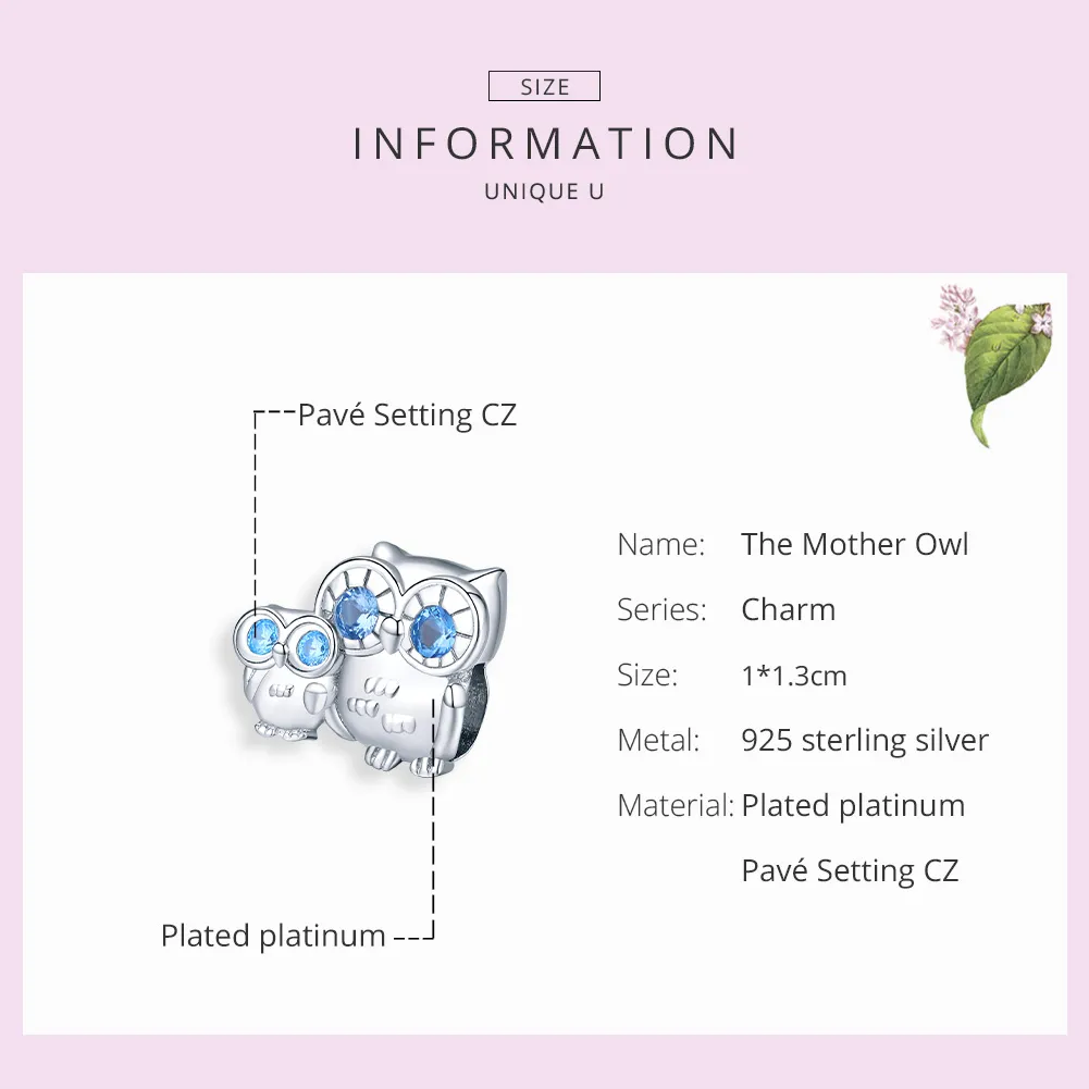 Pandora Style Silver Owl mother and child Charm - BSC238