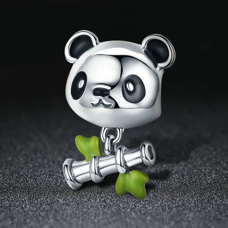 Pandora Style Silver Panda Loves to Eat Bamboo Charm - SCC325