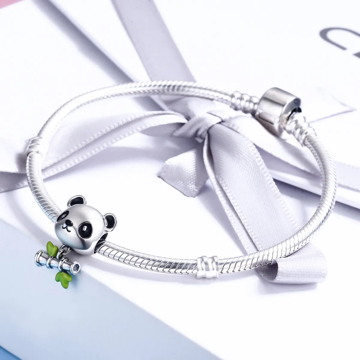 Pandora Style Silver Panda Loves to Eat Bamboo Charm - SCC325