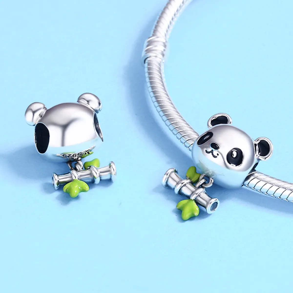 Pandora Style Silver Panda Loves to Eat Bamboo Charm - SCC325