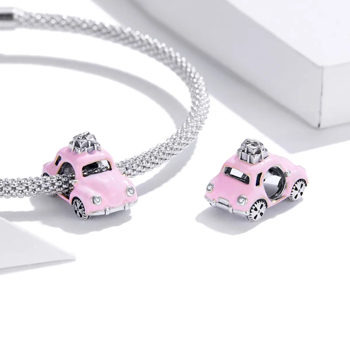 Pandora Style Silver Pink Car Charm - SCC1738