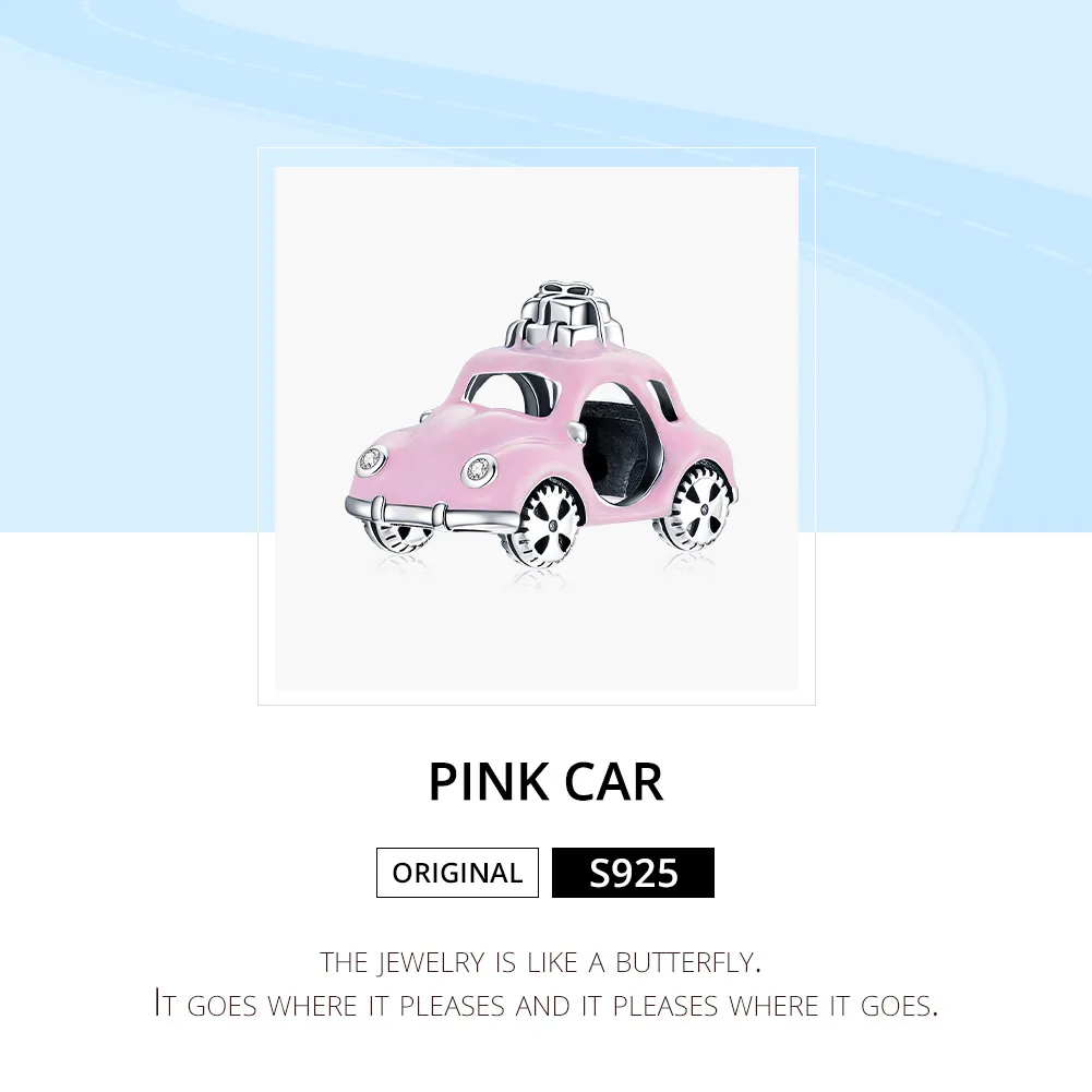 Pandora Style Silver Pink Car Charm - SCC1738