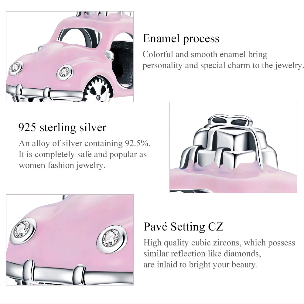 Pandora Style Silver Pink Car Charm - SCC1738