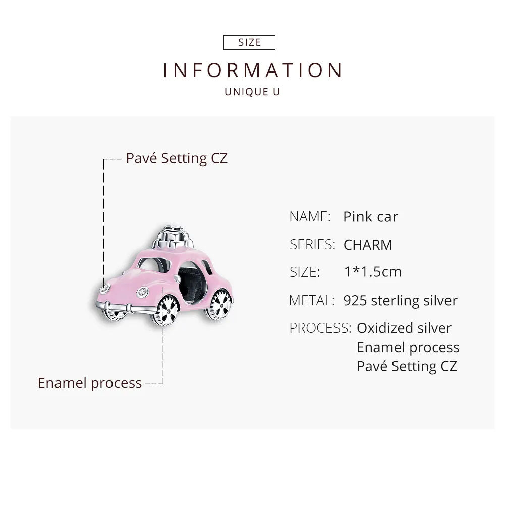 Pandora Style Silver Pink Car Charm - SCC1738