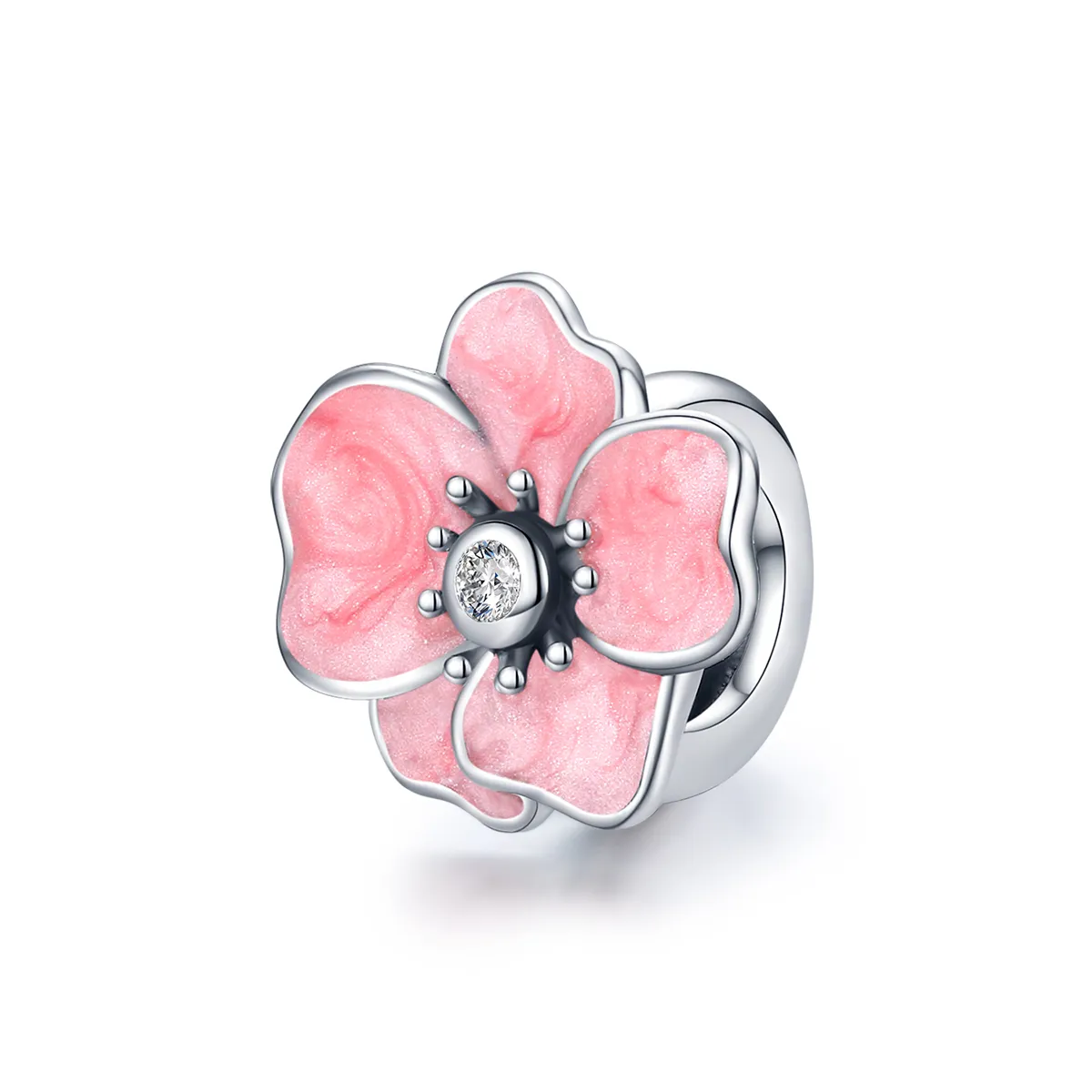 pandora style silver pink flower charm scc1729