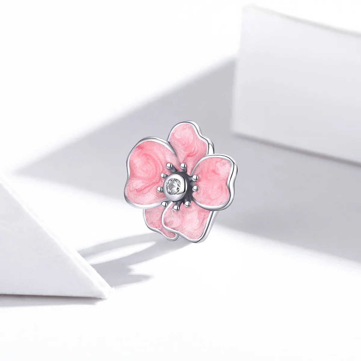 Pandora Style Silver Pink Flower Charm - SCC1729