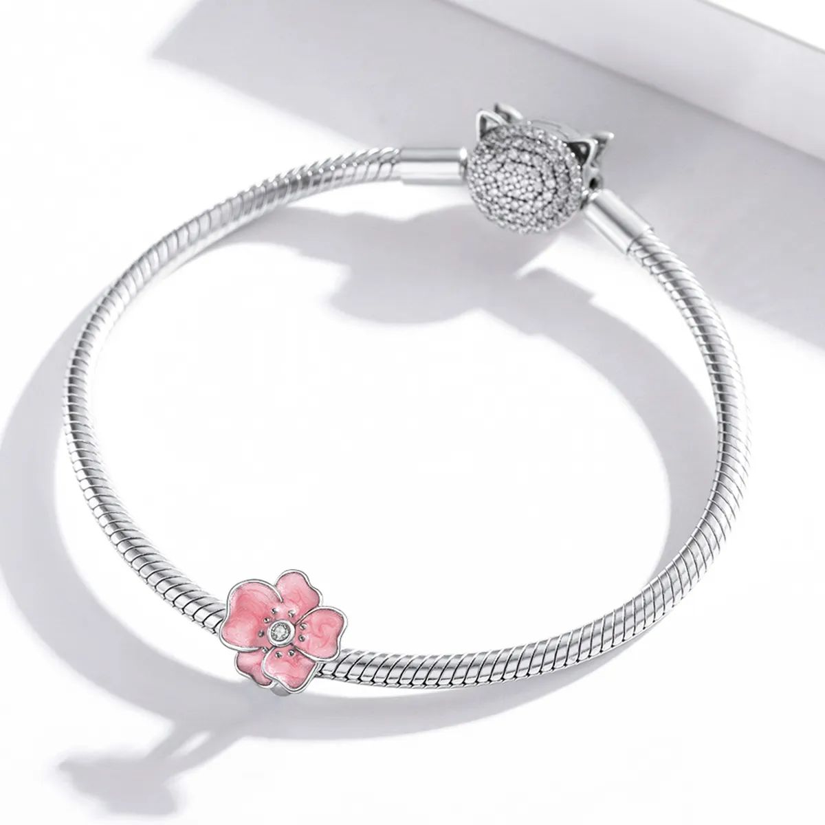 Pandora Style Silver Pink Flower Charm - SCC1729