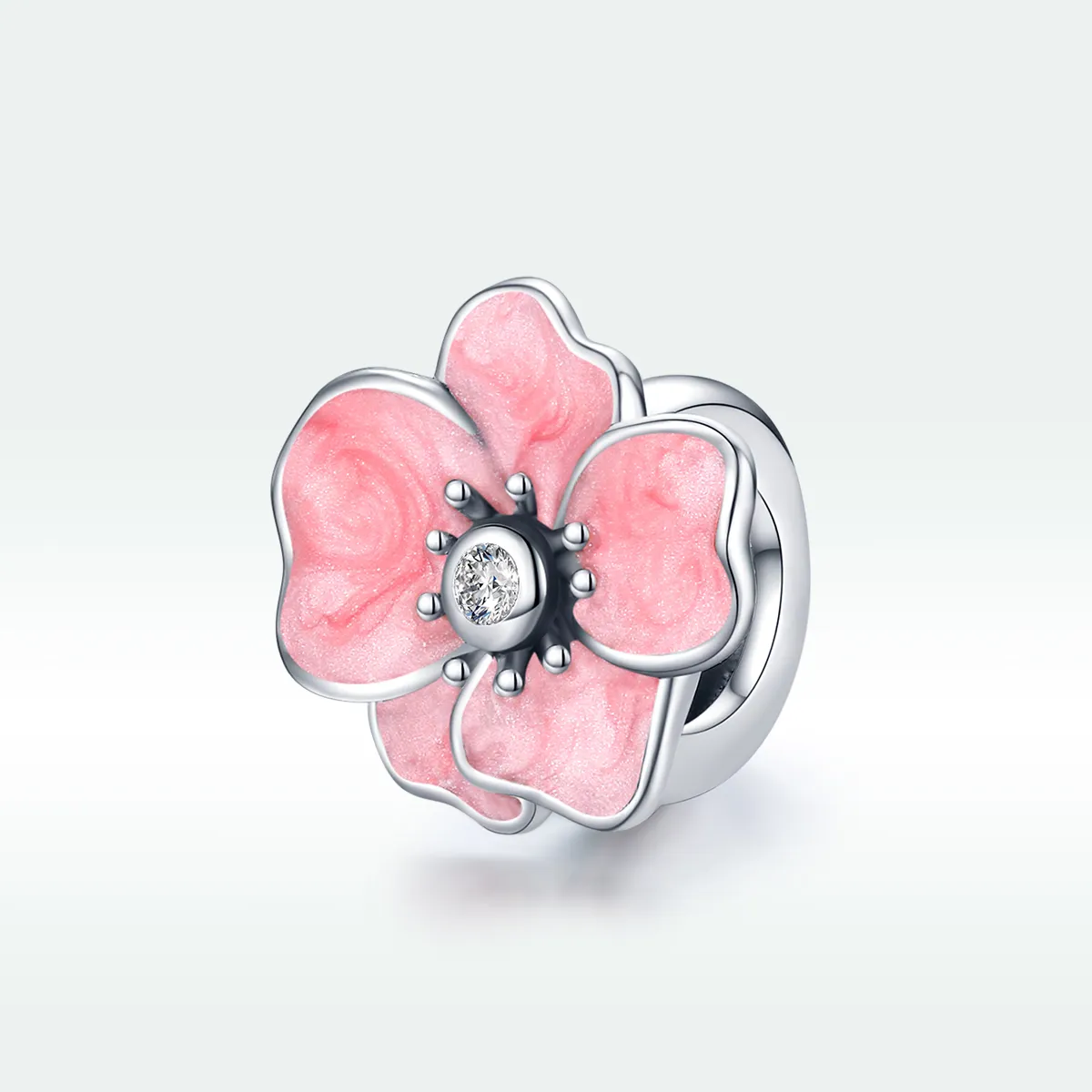 Pandora Style Silver Pink Flower Charm - SCC1729