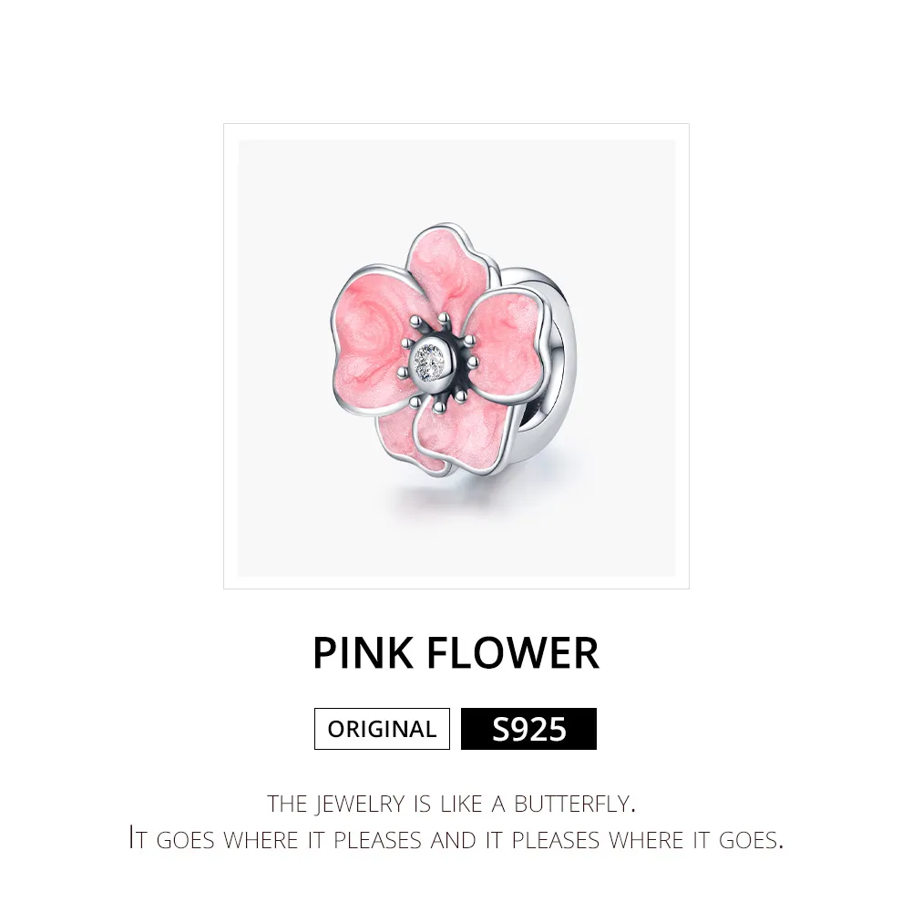 Pandora Style Silver Pink Flower Charm - SCC1729