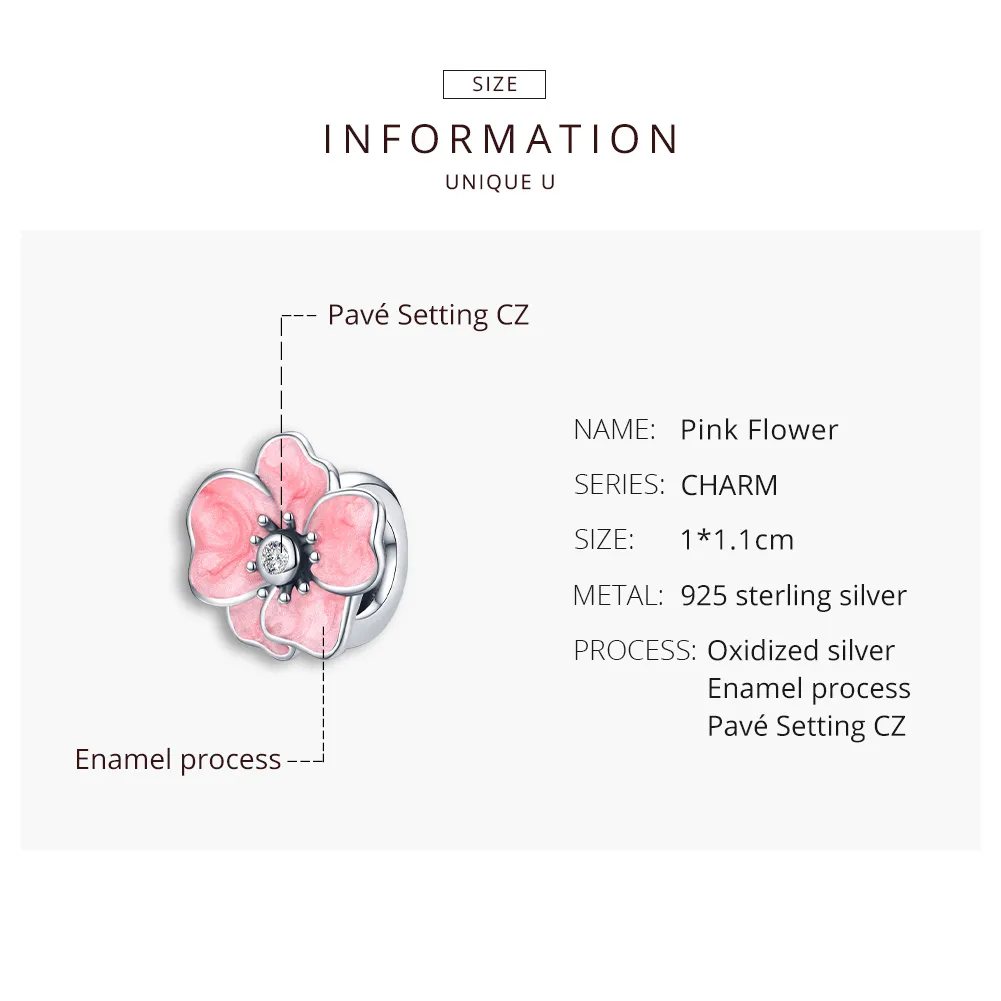 Pandora Style Silver Pink Flower Charm - SCC1729