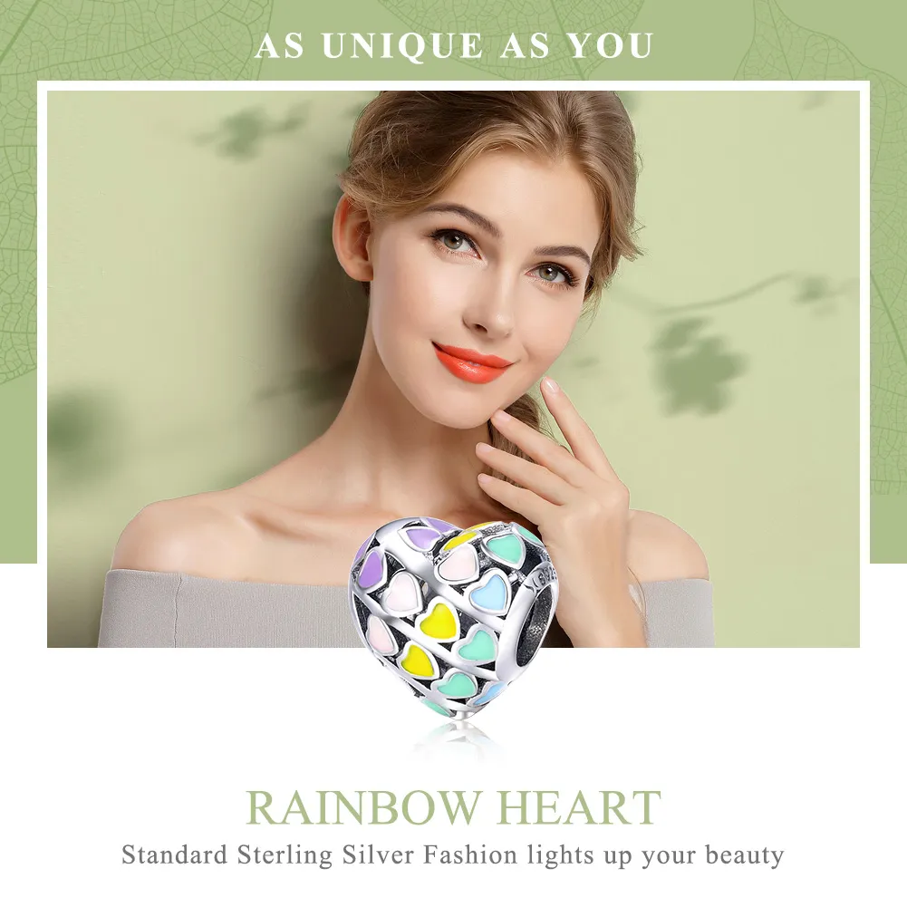 Pandora Style Silver Rainbow Heart Charm - SCC902