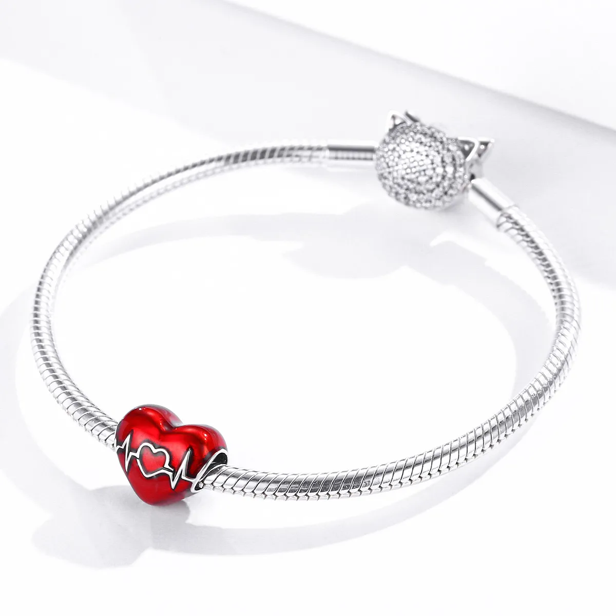 Pandora Style Silver Red Heartbeat of Love Charm - SCC1569