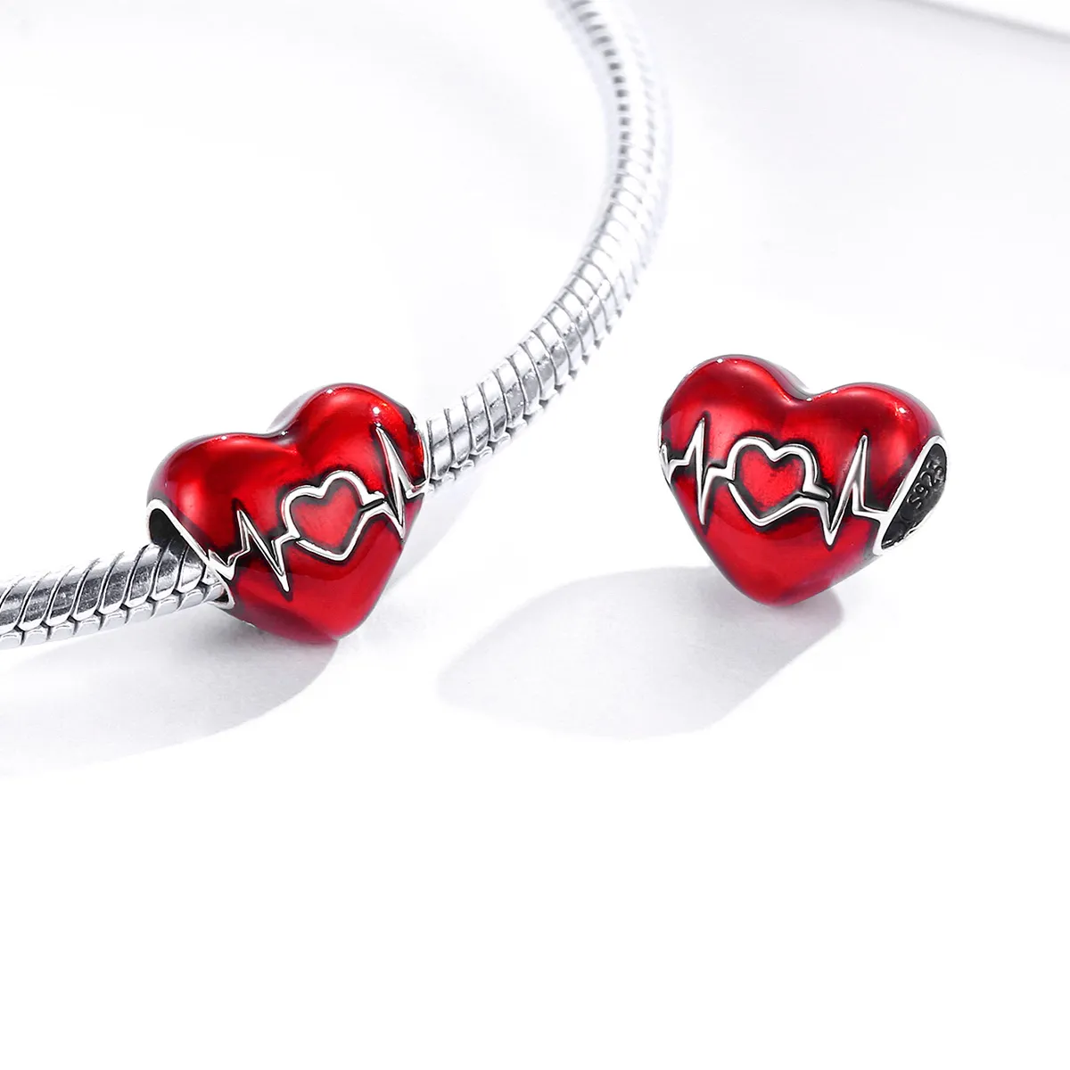 Pandora Style Silver Red Heartbeat of Love Charm - SCC1569