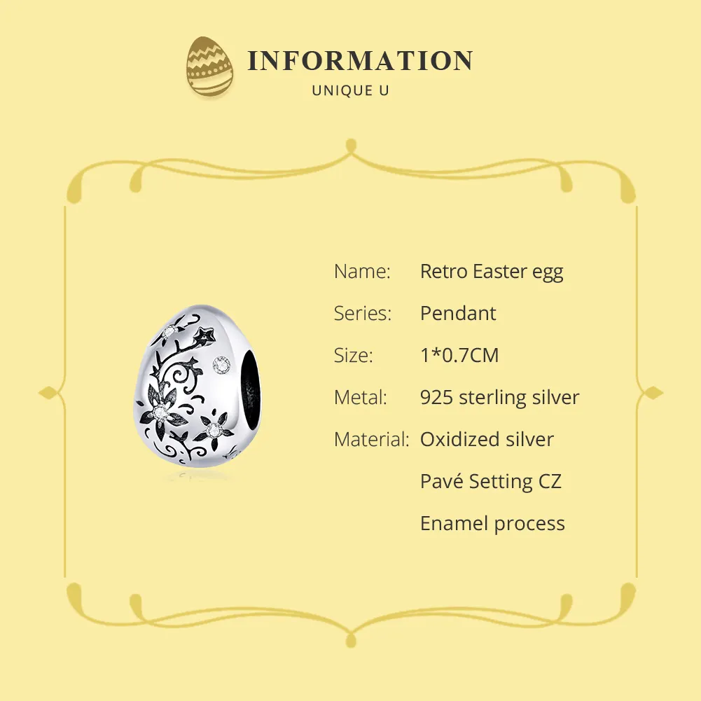 Pandora Style Silver Retro Easter Egg Charm - SCC1466