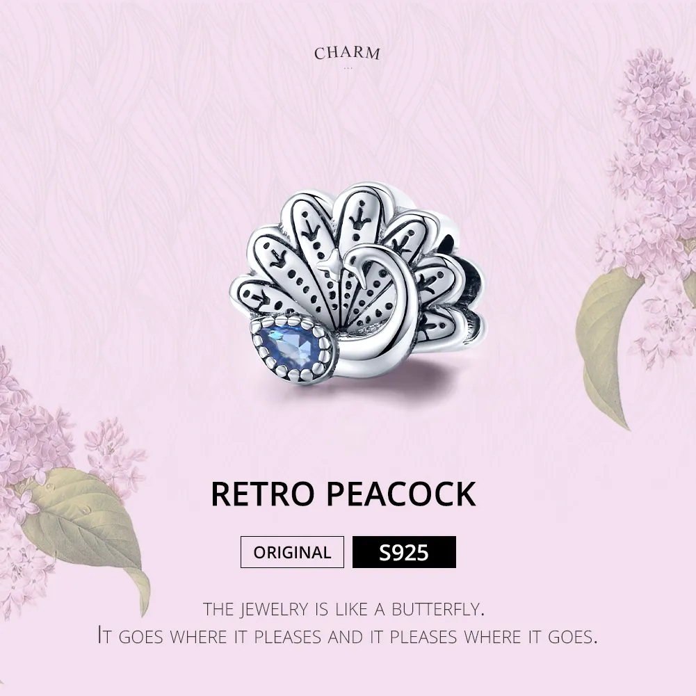 Pandora Style Silver Retro Peacock Charm - SCC1558